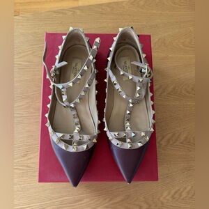 Valentino Burgundy Rockstud Flats